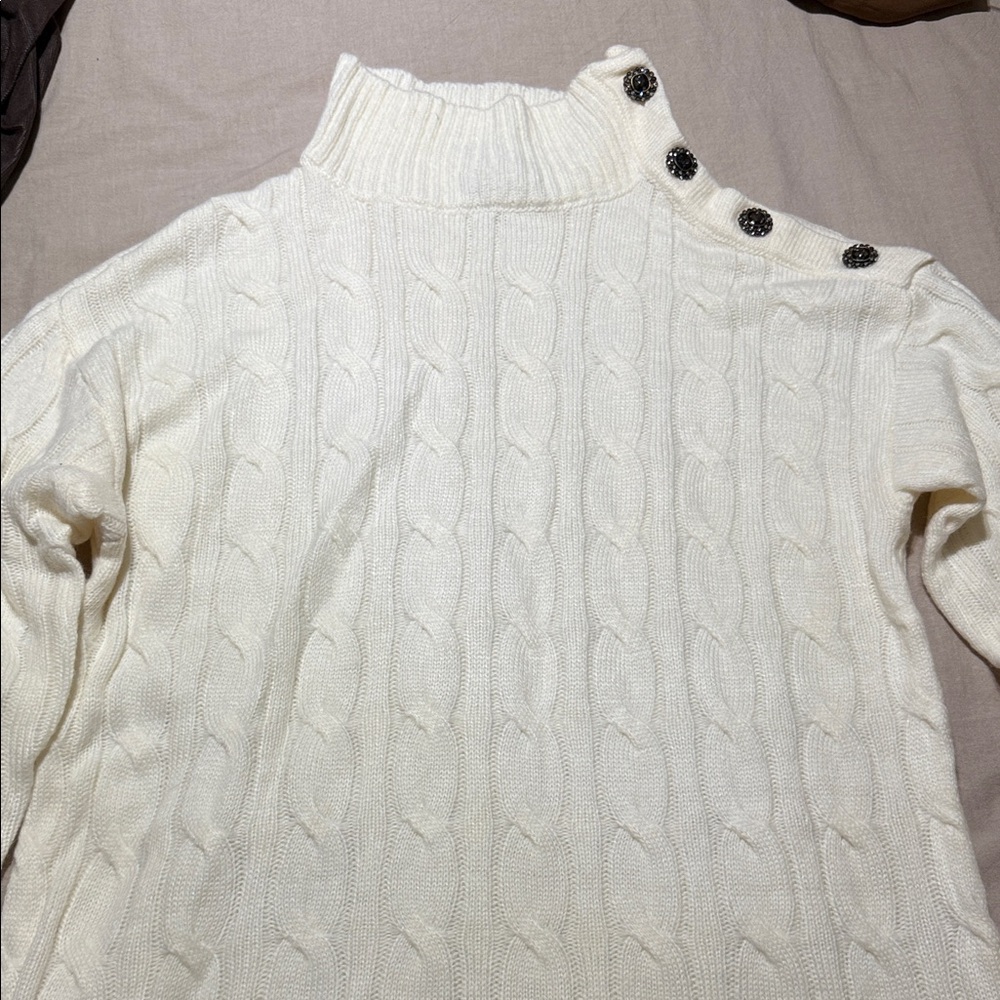 St. John's Bay Cream Cable Knit Button-Shoulder Sweater